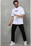 Erkek Kısa Kol Yazlık Tişört Bisiklet Yaka Baskılı Oversize T-shirt - Beyaz