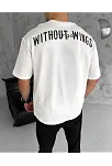 Erkek Kısa Kol Yazlık Tişört Bisiklet Yaka Baskılı Oversize T-shirt - Beyaz