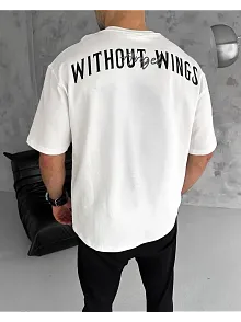 Erkek Kısa Kol Yazlık Tişört Bisiklet Yaka Baskılı Oversize T-shirt - Beyaz