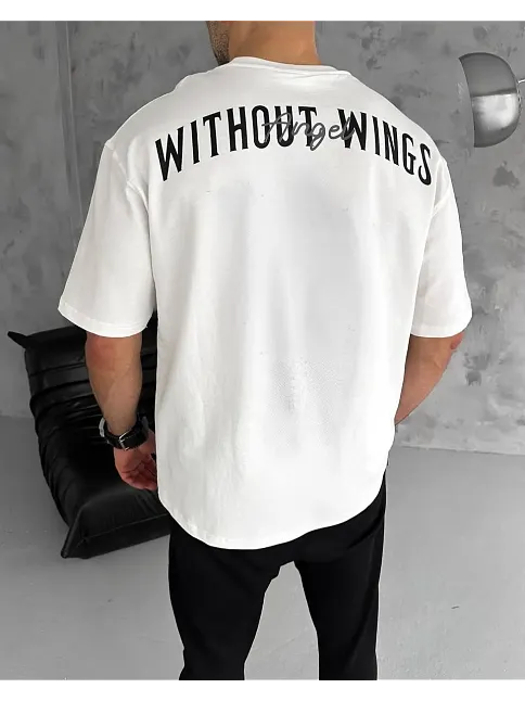 Erkek Kısa Kol Yazlık Tişört Bisiklet Yaka Baskılı Oversize T-shirt - Beyaz
