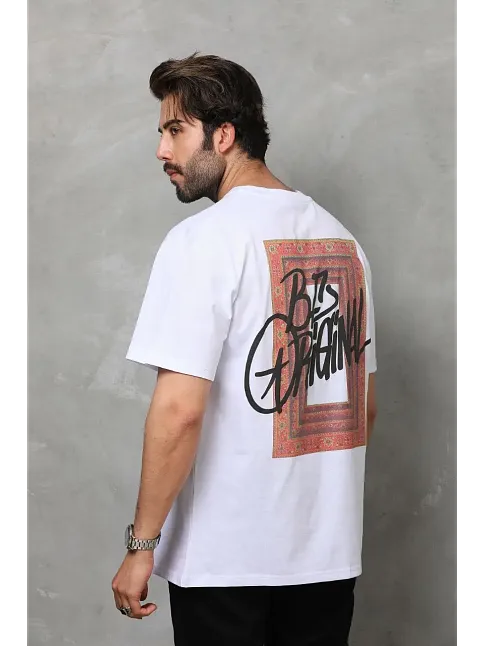 Erkek Baskılı T-shirt Kısa Kol Bisiklet Yaka Regular Fit Rahat Kalıp Tişört -  Beyaz