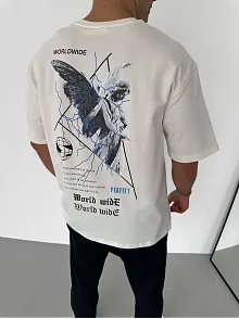 Erkek Yazlık Baskılı Tişört Bisiklet Yaka Kısa Kol Regular Fit T-shirt - Beyaz
