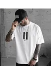 Erkek Kısa Kol Yazlık Tişört Bisiklet Yaka Baskılı Oversize T-shirt - Beyaz