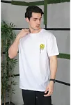 Erkek Kısa Kol Yazlık Tişört Bisiklet Yaka Baskılı Oversize T-shirt - Beyaz