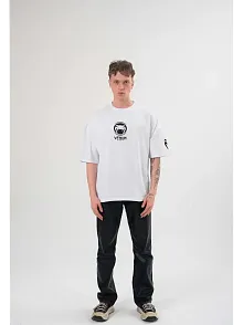 Erkek Kısa Kol Tişört Göğüs Ve Kol Bisiklet Yaka Baskılı T-shirt - Beyaz