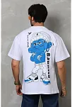 Erkek Kısa Kol Yazlık Tişört Bisiklet Yaka Baskılı Oversize T-shirt - Beyaz