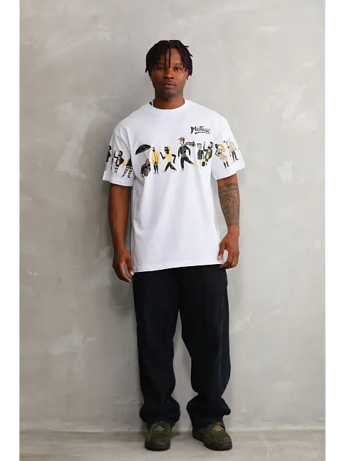 Erkek Kısa Kol Yazlık Tişört Bisiklet Yaka Baskılı Oversize T-shirt - Beyaz