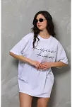 Kadın Kısa Kol Yazlık Tişört Bisiklet Yaka Baskılı Oversize T-shirt - Beyaz