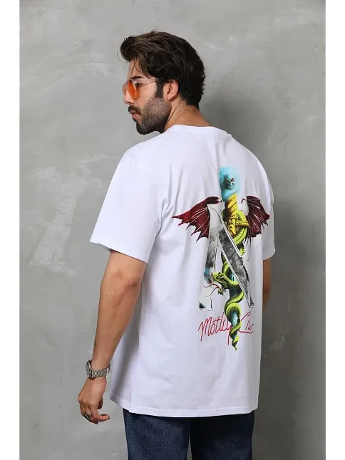 Erkek Baskılı T-shirt Kısa Kol Bisiklet Yaka Regular Fit Rahat Kalıp Tişört -  Beyaz