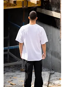 Erkek Kısa Kol Yazlık Tişört Bisiklet Yaka Baskılı Oversize T-shirt - Beyaz