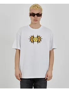 Erkek Kısa Kol Yazlık Tişört Bisiklet Yaka Baskılı Oversize T-shirt - Beyaz