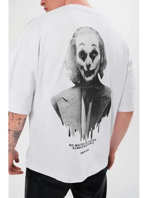 Erkek Baskılı T-shirt Kısa Kol Bisiklet Yaka Regular Fit Rahat Kalıp Günlük Tişört - Beyaz