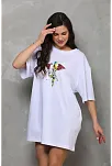 Kadın Baskılı T-shirt Kısa Kol Bisiklet Yaka Regular Fit Rahat Kalıp Günlük Tişört - Beyaz