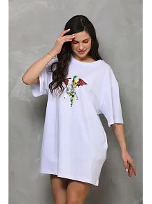 Kadın Baskılı T-shirt Kısa Kol Bisiklet Yaka Regular Fit Rahat Kalıp Günlük Tişört - Beyaz