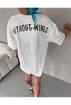 Kadın Kısa Kol Yazlık Tişört Bisiklet Yaka Baskılı Oversize T-shirt - Beyaz