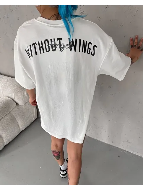 Kadın Kısa Kol Yazlık Tişört Bisiklet Yaka Baskılı Oversize T-shirt - Beyaz