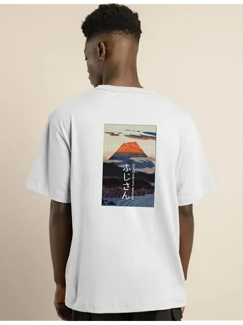 Erkek Kısa Kol Yazlık Tişört Bisiklet Yaka Baskılı Oversize T-shirt - Beyaz