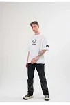 Erkek Kısa Kol Tişört Göğüs Ve Kol Bisiklet Yaka Baskılı T-shirt - Beyaz