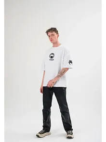 Erkek Kısa Kol Tişört Göğüs Ve Kol Bisiklet Yaka Baskılı T-shirt - Beyaz