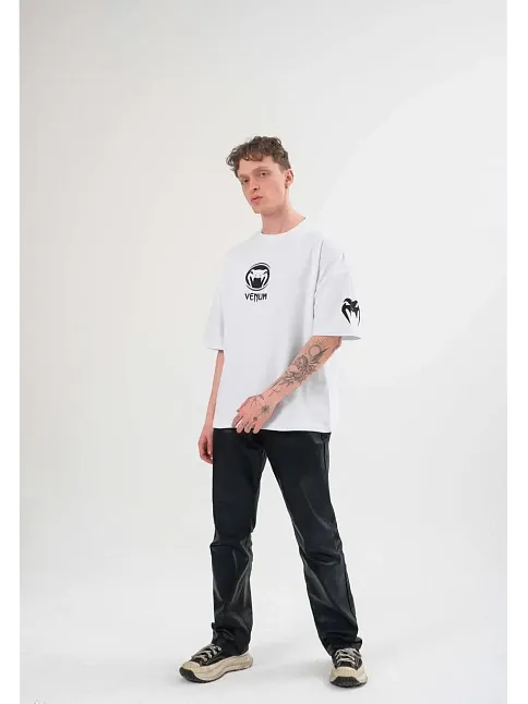 Erkek Kısa Kol Tişört Göğüs Ve Kol Bisiklet Yaka Baskılı T-shirt - Beyaz