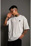 Erkek Kısa Kol Yazlık Tişört Bisiklet Yaka Baskılı Oversize T-shirt - Beyaz