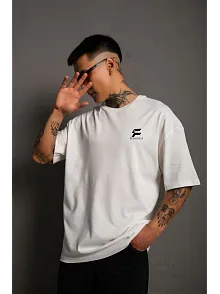 Erkek Kısa Kol Yazlık Tişört Bisiklet Yaka Baskılı Oversize T-shirt - Beyaz