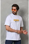 Erkek Kısa Kol Yazlık Tişört Bisiklet Yaka Baskılı Oversize T-shirt - Beyaz