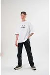 Erkek Kısa Kol Yazlık Tişört Bisiklet Yaka Baskılı Oversize T-shirt -  Beyaz