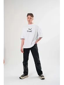 Erkek Kısa Kol Yazlık Tişört Bisiklet Yaka Baskılı Oversize T-shirt -  Beyaz