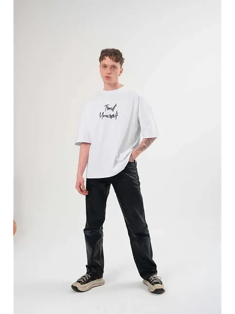 Erkek Kısa Kol Yazlık Tişört Bisiklet Yaka Baskılı Oversize T-shirt -  Beyaz