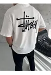 Erkek Tişört Bisiklet Yaka Baskılı Oversize Kısa Kol T-shirt - Beyaz