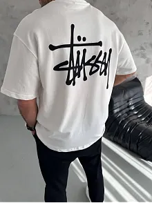 Erkek Tişört Bisiklet Yaka Baskılı Oversize Kısa Kol T-shirt - Beyaz