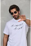 Erkek Kısa Kol Yazlık Tişört Bisiklet Yaka Baskılı Oversize T-shirt - Beyaz