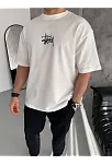 Erkek Tişört Bisiklet Yaka Baskılı Oversize Kısa Kol T-shirt - Beyaz