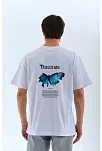 Erkek Kısa Kol Yazlık Tişört Bisiklet Yaka Kelebek Baskılı T-shirt - Beyaz
