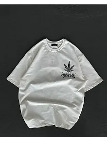 Kadın Baskılı T-shirt Kısa Kol Bisiklet Yaka Oversize Rahat Kalıp Günlük Tişört   - Beyaz