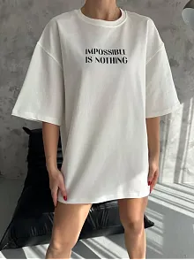 Kadın Bisiklet Yaka Baskılı Oversize  Kısa Kol T-shirt - Beyaz