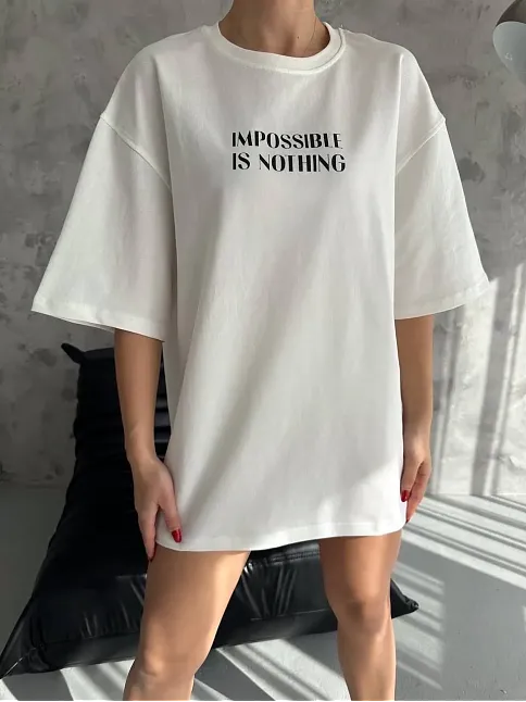 Kadın Bisiklet Yaka Baskılı Oversize  Kısa Kol T-shirt - Beyaz