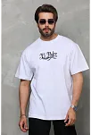 Erkek Kısa Kol Yazlık Tişört Bisiklet Yaka Baskılı Oversize T-shirt - Beyaz