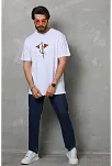 Erkek Baskılı T-shirt Kısa Kol Bisiklet Yaka Regular Fit Rahat Kalıp Tişört -  Beyaz