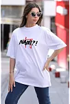 Kadın Baskılı T-shirt Kısa Kol Bisiklet Yaka Oversize Rahat Kalıp Günlük Tişört - Beyaz