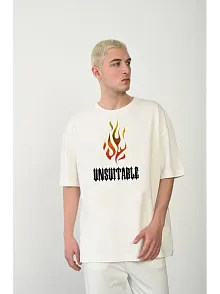 Erkek Baskılı T-shirt Kısa Kol Bisiklet Yaka Regular Fit Rahat Kalıp Günlük Tişört - Beyaz
