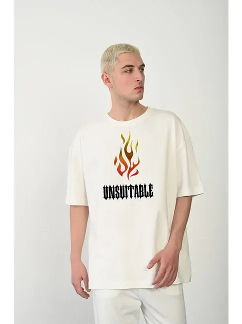 Erkek Baskılı T-shirt Kısa Kol Bisiklet Yaka Regular Fit Rahat Kalıp Günlük Tişört - Beyaz