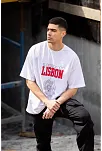 Erkek Kısa Kol Yazlık Tişört Bisiklet Yaka Baskılı Oversize T-shirt - Beyaz