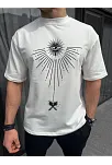 Erkek Kısa Kol Tişört Bisiklet Yaka Gül Baskılı Oversize T-shirt - Beyaz