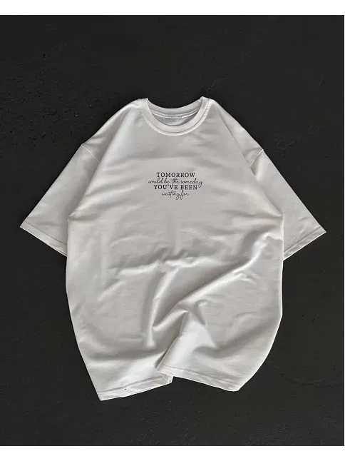 Kadın Baskılı T-shirt Kısa Kol Bisiklet Yaka Oversize Rahat Kalıp Günlük Tişört   - Beyaz