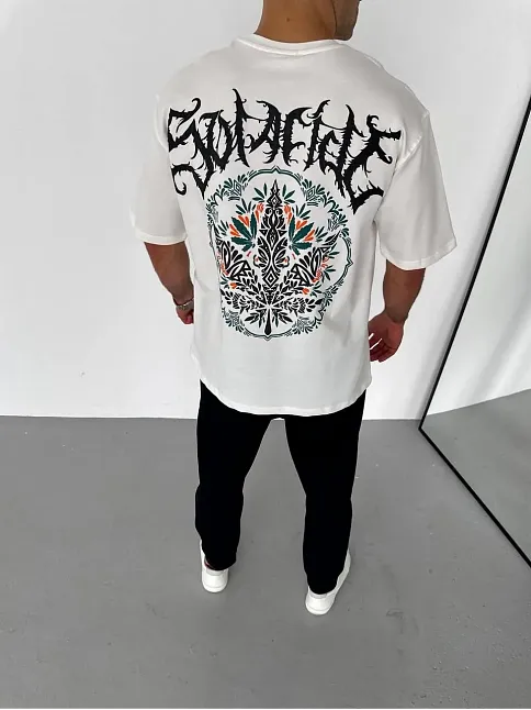 Erkek Baskılı T-shirt Kısa Kol Bisiklet Yaka Regular Fit Rahat Kalıp Günlük Tişört - Beyaz