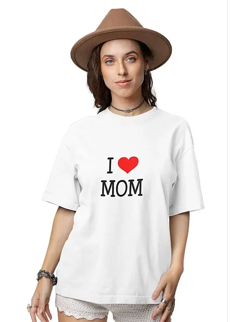 Kadın Bisiklet Yaka Baskılı Oversize Kısa Kol  T-shirt - Beyaz