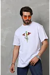 Erkek Baskılı T-shirt Kısa Kol Bisiklet Yaka Regular Fit Rahat Kalıp Tişört -  Beyaz