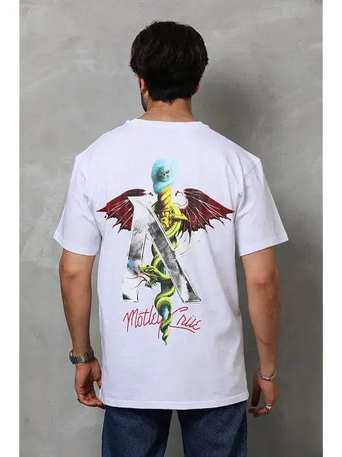 Erkek Baskılı T-shirt Kısa Kol Bisiklet Yaka Regular Fit Rahat Kalıp Tişört -  Beyaz